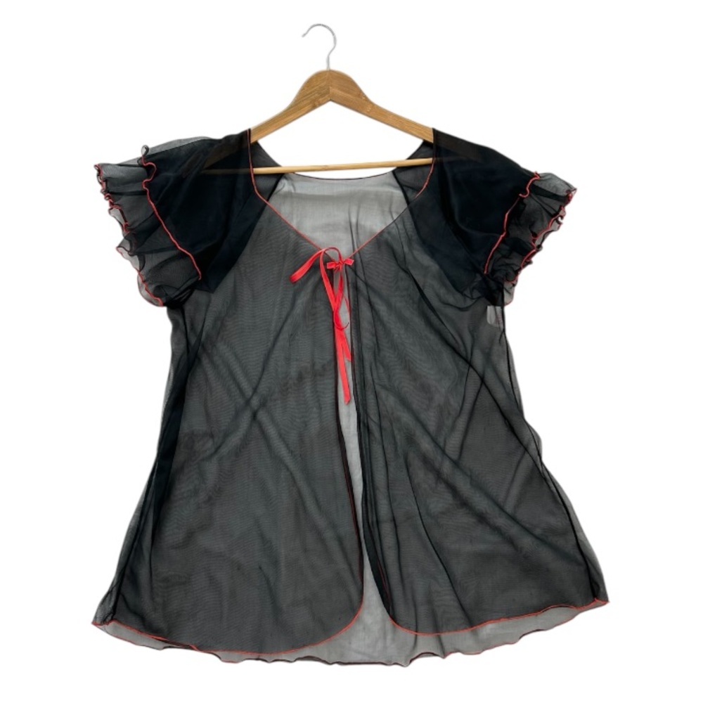 Bellina Sheer Black Baby Doll Robe with Red Accents